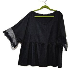 BLACK WITCHY PEPLUM LACE CUFF TOP BLOUSE  4X  -  5X  GOTH
